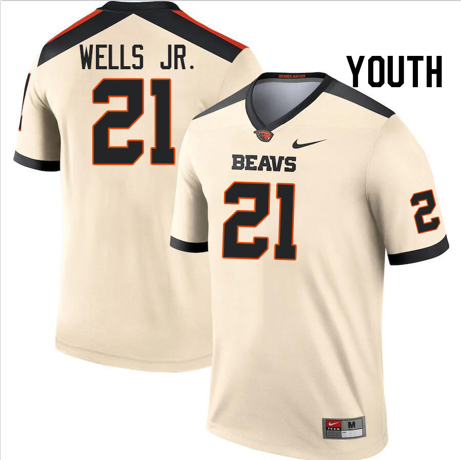 Youth #21 David Wells Jr. Oregon State Beavers College Football Jerseys Stitched-Cream